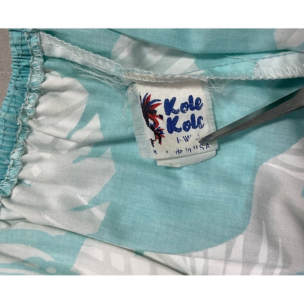 VTG 80/90s Kole Kole Hawaiian Aloha Muu Muu Ruffle Dress Aqua Monstera Women's S - Picture 3 of 16